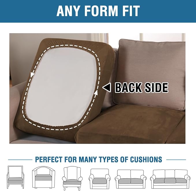 H.VERSAILTEX Velvet Stretch Couch Cushion Cover Plush Cushion Slipcover for Chair Loveseat Sofa Cushion Furniture Protector Seat Cushion Sofa Cover (2 Piece Medium Sofa Cushion Covers, Bronze Brown) - Image 5