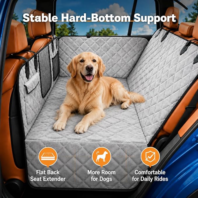 IJVAE Hard Bottom Car Seat Cover for Dog，Grey for Full Size SUV - Image 3