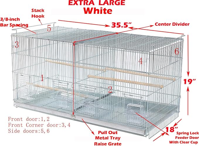 LOT of Two Extra Large 36" x 18" x 19"H Stackable Breeder Bird Flight Cage Removable Center Divider and Breeding Nest Doors with Removable Rolling Stand - Image 2