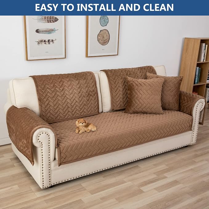 Eismodra Couch Cover,Sectional Couch Covers,Sofa Covers for 3 Cushion Couch,Anti-Slip Sofa Slipcovers for Dogs Cats Kids Loveseat Recliner L Shaped Armrest Backrest,Brown 36''x94''(Only 1 Piece) - Image 7