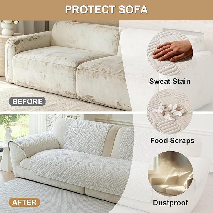 Velvet Couch Arm Rest Covers for Sofa Washable(35.4"x35.4") | Soft Sofa Cover for Armrest, No Shedding White Couch Covers, Pet Friendly Non Slip Couch Protector Cover for Dogs - Image 5