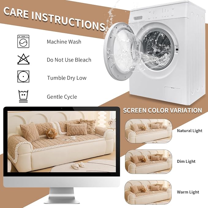 STACYPIK Arm Headrest Cover Washable, Modern Khaki Couch Cover for Dogs, Thick Fuzzy Sofa Cover Plush Armchair Arm Rest Slipcovers Couch Protector for Pets, Non Slip Dog Mat Sofa Slipcover-35.4X35.4IN - Image 7
