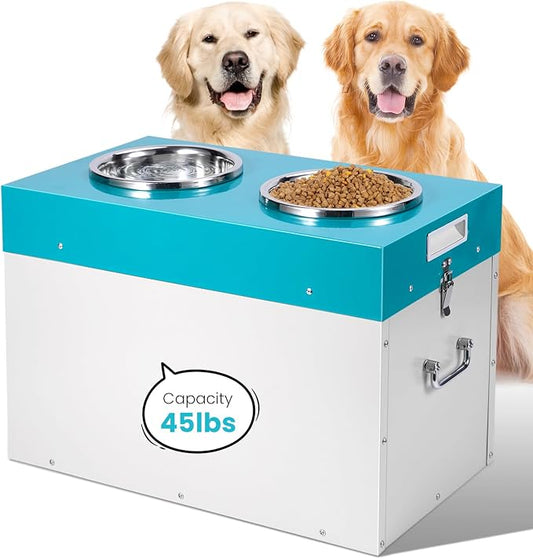 Elevated Dog Bowls with Storage Large Breed 15" H Raised Dog Bowl | 2 In 1 Pet Food Storage Container & Feeder, Galvanized Pet Feeder Feeding Station, Waterproof, Leak-proof, Holds Up To 45 Lbs by KHEARPSL