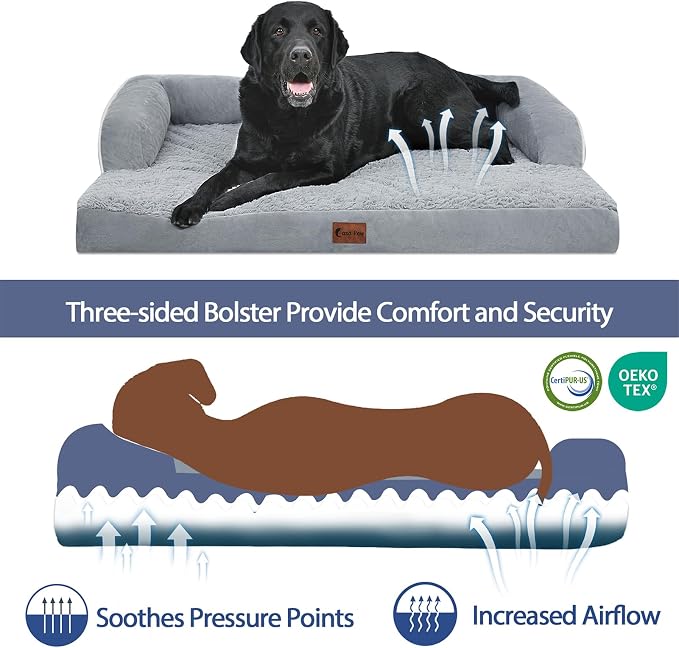 Orthopedic Washable Dog Bed for Extra Large Dogs, 45x35in, Grey | Orthopedic Foam Relieves Joint Pressure, Bolsters Supports Head And Neck, Washable Cover, Non-Slip Bottom - Image 2
