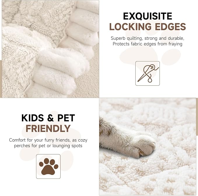 OTOB Couch Cover for Dogs Washable Pet Friendly, Non Slip Plush Fuzzy Love Seat Couch Covers Sofa Slipcovers, Geometric Jacquard Soft Pet Cushion Mat Protector All Seasons (Off White, 27.6" x 59.1") - Image 3