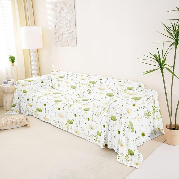 Erosebridal Watercolor Floral Couch Cover Olive Green Beige Flower Sofa Cover Modern Minimalist White Couch Protector 71" X 102" Rustic Farmhouse Washable Non Slip Sofa Protector For Couches And Sofas - Image 2