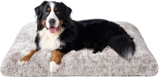 EHEYCIGA Fluffy Dog Crate Bed, Plush Extra Large Plus Dog Pillow, Brown | Xlarge Calming Anti Anxiety Plush Faux Fur Mat for Large size dogs, Washable Soft Warm Plus Dog Pad with Non-Slip Bottom by EHEYCIGA