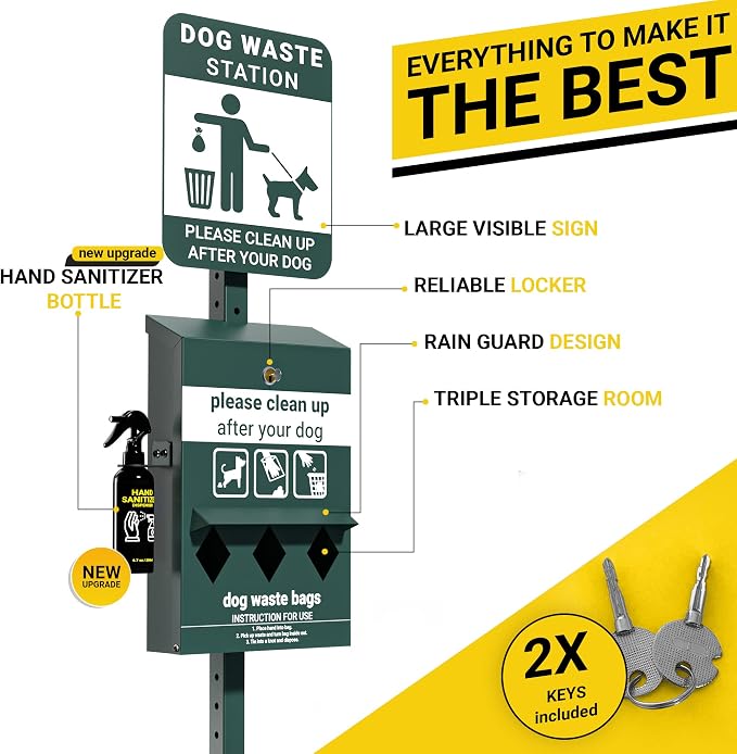 Mini Pet Waste Station - Includes 600 Dog Poop Bags - Original Glow in the Dark Dog Waste Station and Dog Poop Sign, Triple Storage Dog Poop Bag Dispenser with Hand Sanitizer Bottle - Image 3