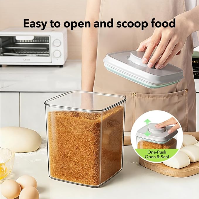 Food Storage Container Set 2.8 Qt ×2 with Lids, Airtight Pantry Canisters, BPA-Free Plastic Flour Sugar Storage Containers, One-Touch Press-to-Open Lids, Stackable Clear Jars for Rice, Cereal, Coffee - Image 2