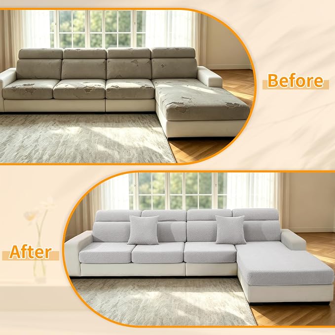 XINEAGE Couch Cushion Covers Seat Cushion Cover Thick Stretch Sofa Slipcovers 2 Piece Individual Couch Covers with Elastic Bottom(2 Seat Cushion/Backrest,Sliver Grey) - Image 7