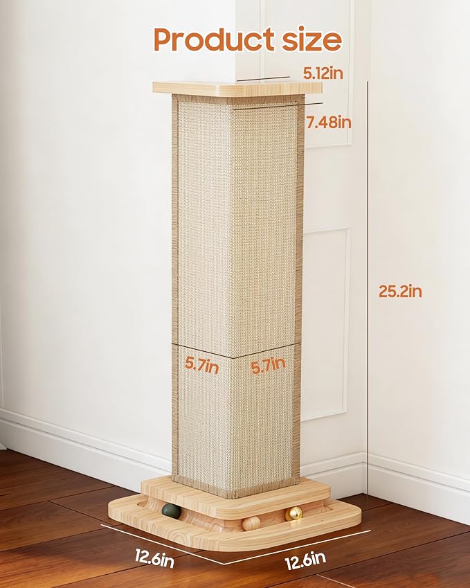 Corner Cat Scratcher, 25'' Cat Scratching Post with Track Balls for 90° Furniture Sofa, Replaceable Sisal Scratch Pad for Wall Furniture Protector - Image 3