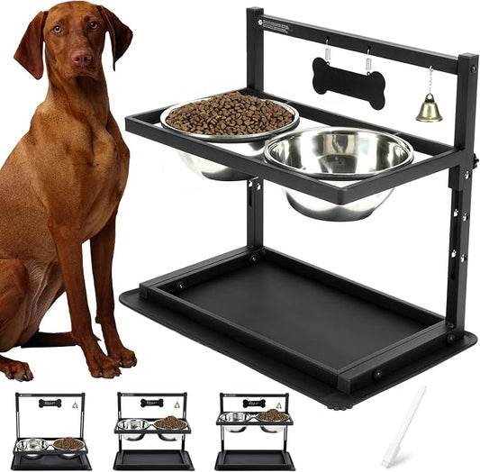 Elevated Dog Bowls, Raised Stand for Large and Medium Dogs, Adjustable Height With Two 58oz Stainless Steel Food Bowls and Spill Proof Mat by TIDANT