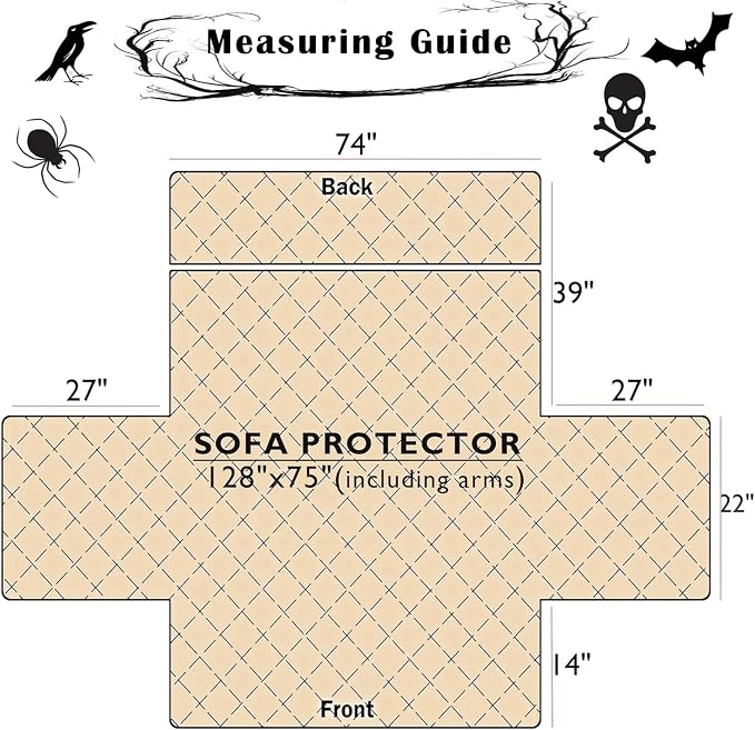 EVENHUG Halloween Sofa Cover for Festival Home Decorations Slipcover Furniture Protector Washable Couch Cover with Non Slip and Elastic Straps for Kids Pets Dogs (Sofa) - Image 3