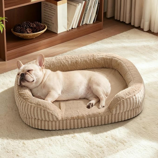 MIXJOY Orthopedic Dog Beds Medium Sized Dog,Medium Waterproof Oval Dog Bed with Removable Washable Cover,Egg-Crate Foam Big Pet Bed Couch Sofa with Bolster Sides,Non-Slip Bottom,M 28"X23",Brown by MIXJOY