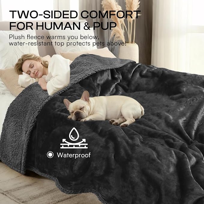 Waterproof Pet Blanket, Liquid Pee Proof Dog Blanket for Sofa Bed Couch, Reversible Sherpa Fleece Furniture Protector Cover for Small Medium Large Dogs Cats, Black Small（40" x 28"） - Image 5