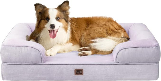 EHEYCIGA Orthopedic Dog Beds Large Sized Dog, Waterproof Washable Pet Bed | Non-Slip Bottom and Egg-Crate Memory Foam XL Dog Couch Bed with Washable Removable Cover, Lilac, 41Inch by EHEYCIGA