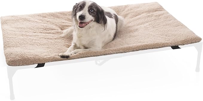 K&H Pet Products Dog Cot Pad (Cot Sold Separately), Pillow-Top Comfort Bed for K&H XL Elevated Dog Beds, Soft & Fluffy, Secure Fit Straps, Machine Washable, Portable - Extra-Large 50 X 32 Tan Fleece by KHPetProducts