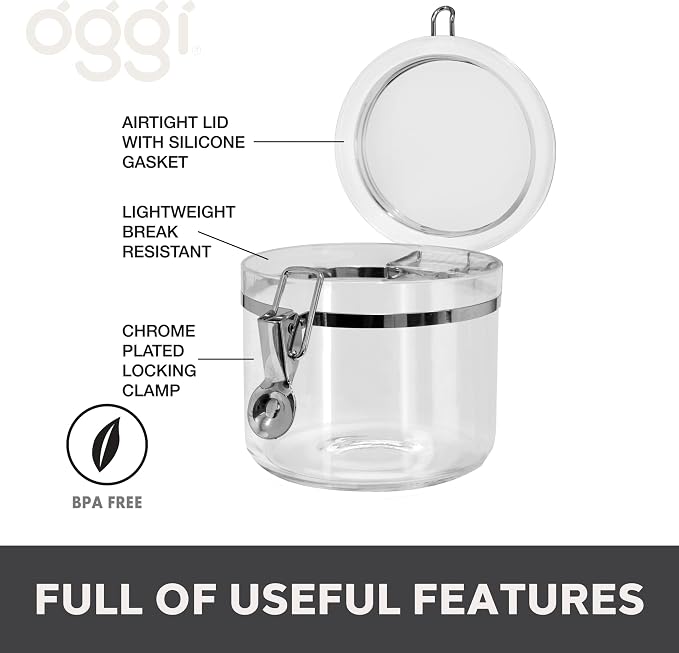 Oggi Clear Canister with Clamp Lid, 28 oz - Large Airtight Food Storage Container, for Kitchen & Pantry Storage of Bulk, Dry Foods Including Pasta, Flour, Sugar, Coffee, Rice, Tea, Spices & Herbs - Image 2