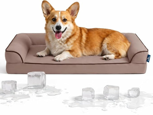 Cooling Dog Bed for Medium Dogs with Bolsters,Q-Max>0.45 Orthopedic Cool Pet Sofa Beds with Breathable Egg Crate Foam, Removable Washable Cover,Dusty Rose by blunique