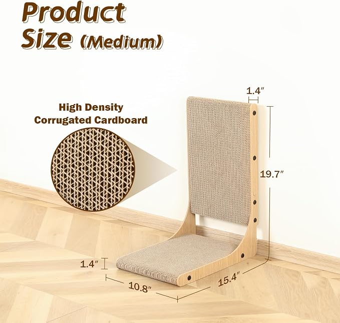 Zakkart 2-Pack Cat Scratching Board, 19.7'' Tall Cardboard L Shape Vertical Cat Scratchers for Indoor Cats, Cat Scratching Post for Wall and Couch, Medium - Image 4