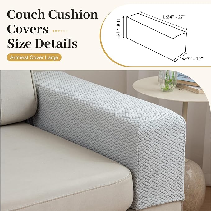 Couch Arm Covers Set of 2, Stretchable Sofa Armrest Protectors, Breathable Polyester Armchair Covers with Non-Slip Grip Design Furniture Protector (Light Gray, Large (Set of 2)) - Image 2