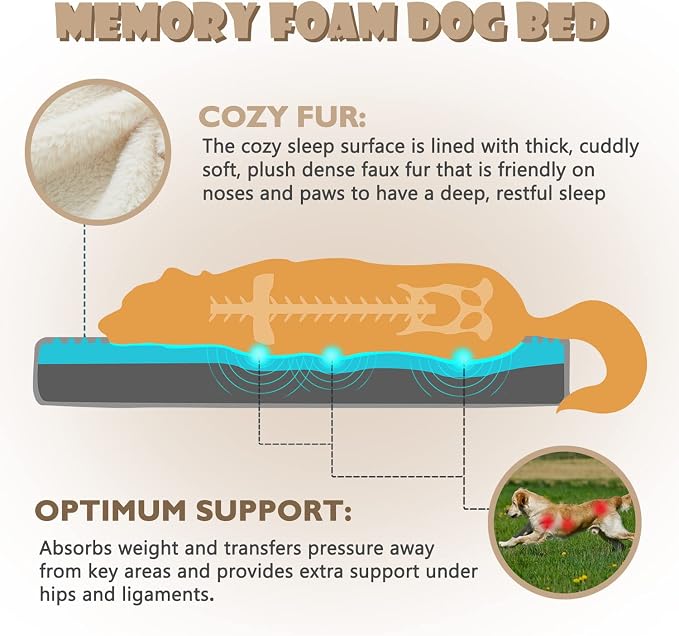 WATANIYA PET Extra Large Dog Bed, Cooling Dog Beds for Large Dogs, Washable Orthopedic Pet Bed for Crate with Joint Relief Memory Foam, Waterproof Liner and Plush Cover (41"x 29", Beige) - Image 2