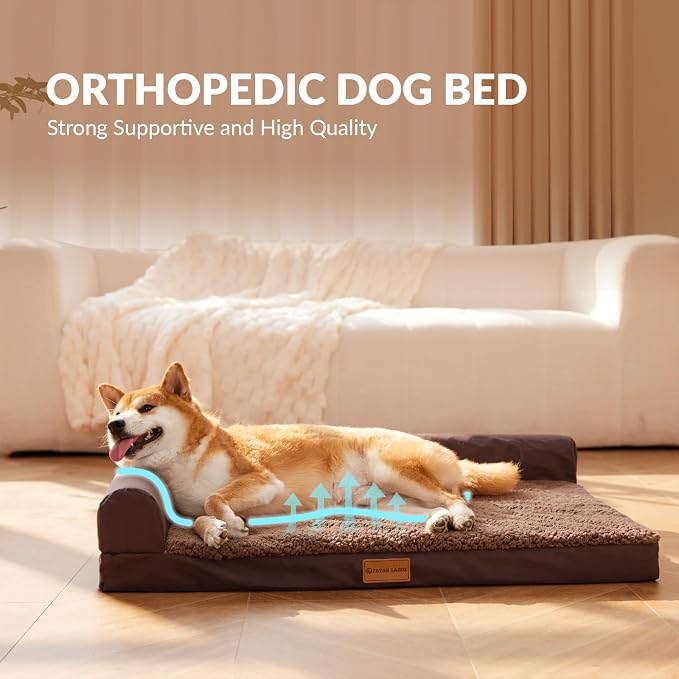 Patas Lague Orthopedic Large Dog Bed Pet Sofa Beds 36''X24'' Brown | L Bolster Egg-Crate Foam Dog Couch For Large Sized Dogs, Waterproof Removable Washable Cover, Pet Mat with Nonskid Bottom - Image 4