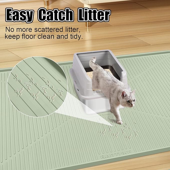 Silicone Cat Litter Mat 45" x 30" Cat Mat for Litter Box, Green | Extra Large Cat Litter Trapping Mat for Floor, Waterproof, Non-Slip Kitty Litter Box Mat with Raised Edge, Easy to Clean - Image 5