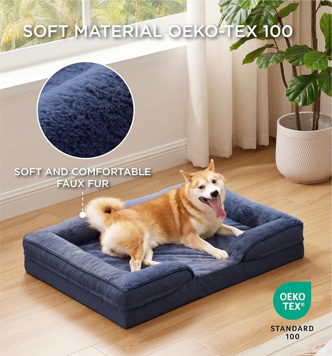 Made4pet Dog Bed Orthopedic Dog Sofa for Large Dogs,Supportive Foam Pet Cushions Bed with Washable Removable Cover, Egg-Crate Foam, Waterproof Lining Bottom, Blue, 38 * 28 * 6.5 Inch - Image 3