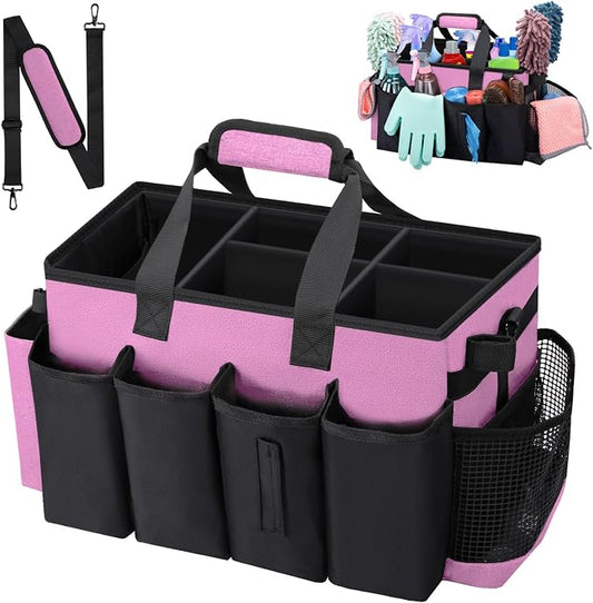 Wearable Large Cleaning Caddy Bag for Housekeeper, Clean Supply Organizer with Adjustable Shoulder, Waist & Handle Straps, Detailing Bag for Kitchen Supplies (Pink) by wigojoy