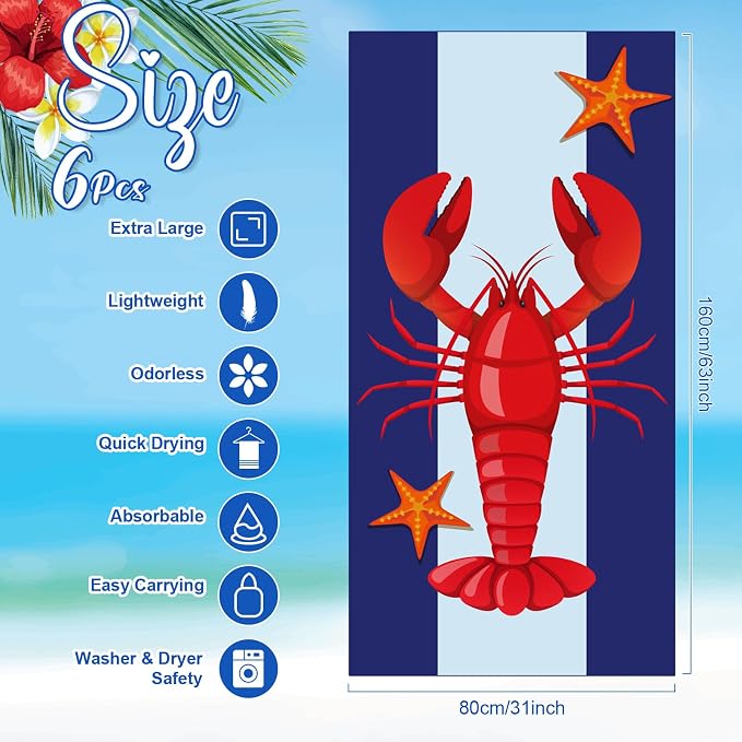 Peryiter 6 Pcs Oversized Microfiber Beach Towels Large Quick Dry Pool Towels Absorbent Camping Travel Blanket Set for Women Men Bath Beach(Summer Style, 31 x 63 Inch, Vibrant Colors) - Image 2