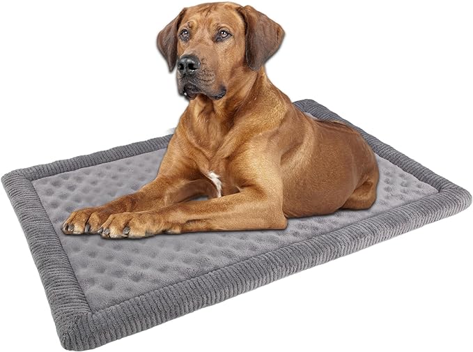 Gray Dog Crate Pad 48x30 inch Memory Foam Large Dog Kennel Bed Soft Flannel Washable Anti Slip Puppy Sleeping Mat,Grey by PAGGEDHOME