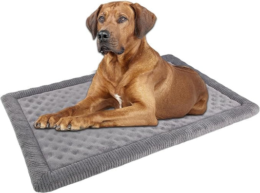 Gray Dog Crate Pad 48x30 inch Memory Foam Large Dog Kennel Bed Soft Flannel Washable Anti Slip Puppy Sleeping Mat,Grey by PAGGEDHOME