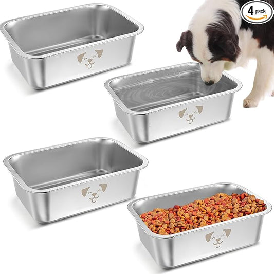 Sweetude 4 Pcs Stainless Steel Dog Bowls Bulk High Capacity Metal Dogs Food and Water Bowls for Large Dogs Pets(Silver,0.85 Gallon) by Sweetude