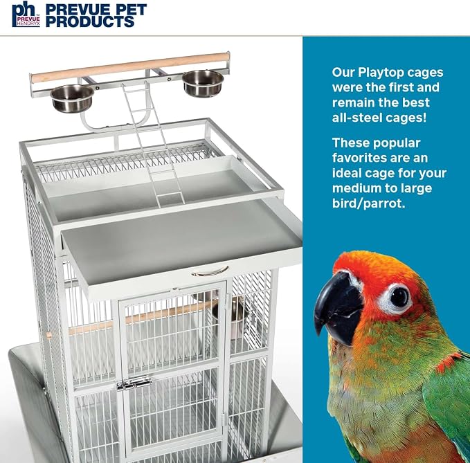 Prevue Pet Products Wrought Iron Select Bird Cage - Large Steel Cage with Rolling Stand and Seed Guards, Durable Design, Ideal for Conures and Medium Birds - Pewter Hammertone - Image 8