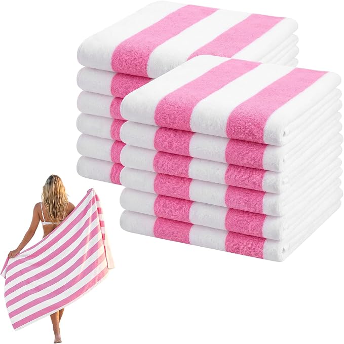 Frienda 12 Pack Pink Striped Beach Towels 71''x 32'' Large Microfiber Quick Dry Absorbent Bath Towels for Swimming Pool Beach Cruise Travel Gym Supplies - Image 8