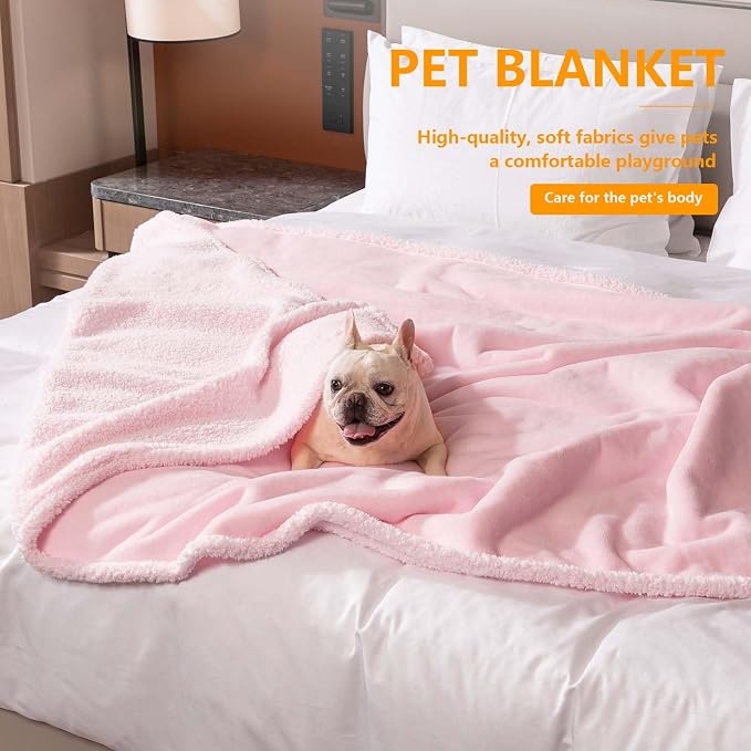 Waterproof Dog Blanket Reversible Fluffy Pet Bed Cover Pink Puppy Blankets Leakproof Sofa Couch Washable Cover Cat Pet Blanket for Warm-S - Image 3
