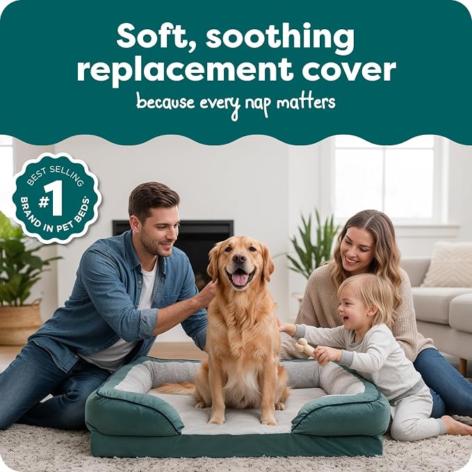 FurHaven Dog Bed Cover Replacement, Sofa-Style Design with Soft, Breathable Fabric for Cozy Comfort, Machine Washable, Jumbo XL, Plush & Velvet Waves, Celadon Green - Image 2
