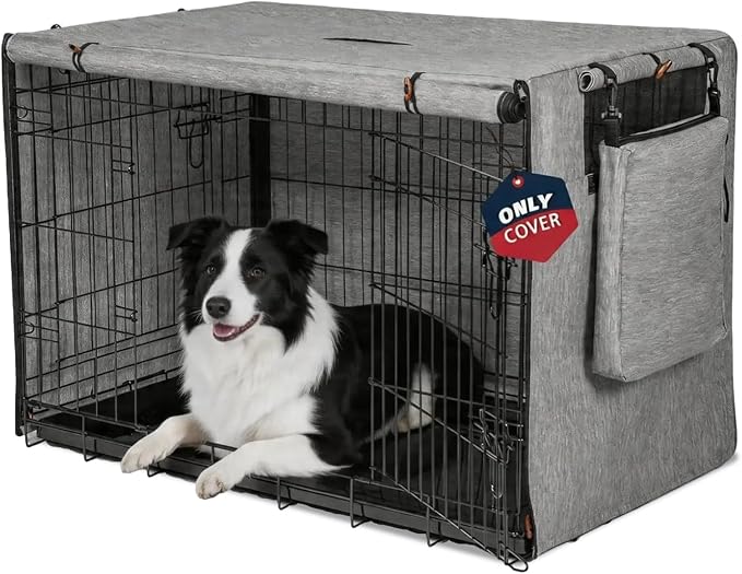 Dog Crate Cover 36 Inch, Heavy Duty Waterproof 600D Oxford Kennel Cover for Wire Cages with 1/2/3 Doors, Privacy Pet Cover with Storage Bag - Machine Washable, Indoor/Outdoor,Gray by VERABE