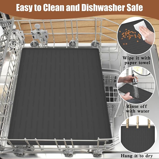 24"x16" Large Dog Food Mat, Silicone Dog and Cat Mats for Food and Water Bowls, Waterproof Raised Edge Pet Feeding Mat for Contain Spills Protects Floors, Multiple Colors & Sizes for Pets, Beige - Image 6