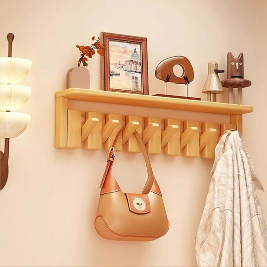 Wall Mounted Coat RackHooks Piano Key Hangers Natural Solid Wood Hanger Non-Woven Fabric Clothes Hangers for Closet, Kitchen, Bedroom, Bathroom, Entryway (Tray-Beech, 8 Hooks) by MurphyBedKitMattresFrame