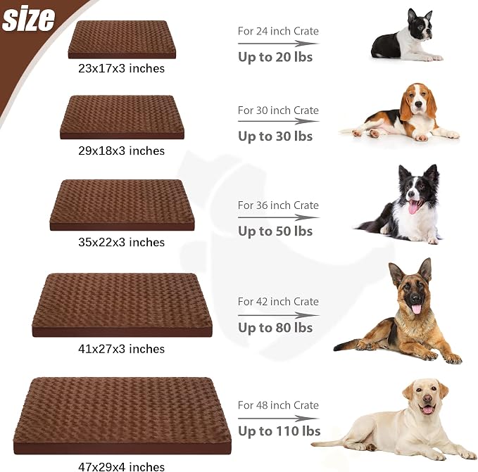 KSIIA Washable Dog Bed for Crate Waterproof for Medium Dogs,29x18 in,Brown | 3in egg crate foam,orthopedic support,Soft rose velvet,3ply waterproof fabric,removable cover,anti-slip base,washable - Image 6
