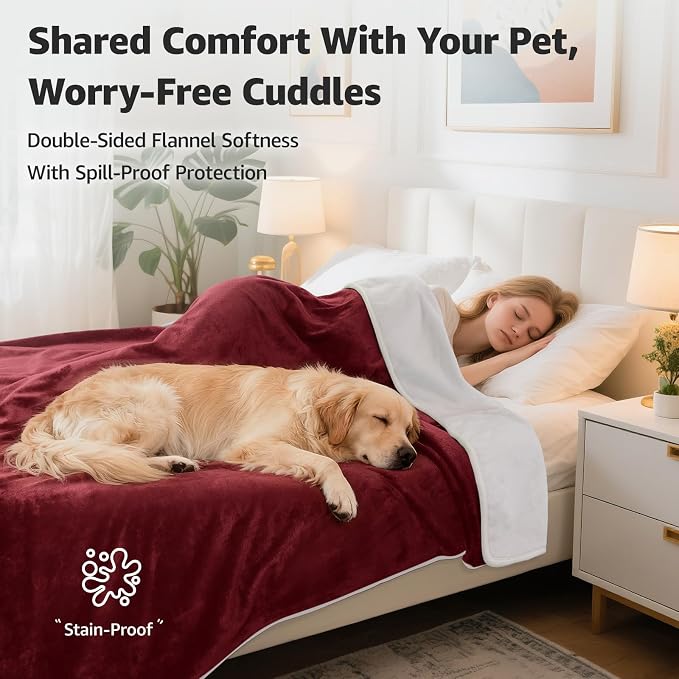 LOOBANI Waterproof Blanket for Bed, Soft Flannel Twin Bed Blanket 60" x 80" | Dog Pet Blankets for Large Dogs, Reversible Spill-Proof Throw for Couch Cover, Movie Time, Camping, Travel, Noise Free, Red - Image 2