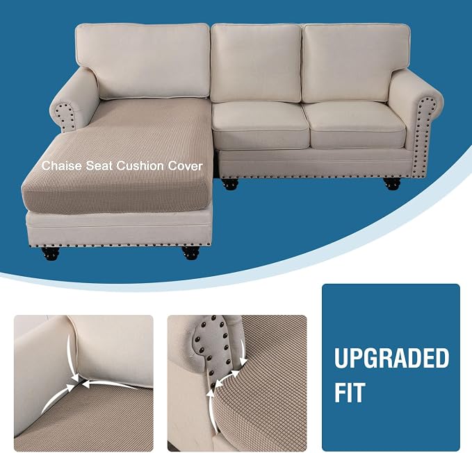 H.VERSAILTEX Sectional Couch Covers 1 Piece Chaise Slipcover L Shape Separate Cushion Couch Cover for Both Left/Right Sectional Couch (Seat Only: 1 Chaises, Sand) - Image 4