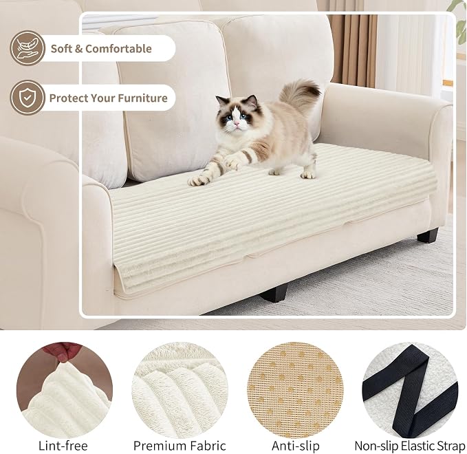 100% Waterproof Couch Covers for Dogs, 35"×82" Washable Couch Cover, Non Slip Sectional Couch Covers for 3 Cushion Sofa Cover Pet Friendly, Cat and Dog Couch Bed Cover- Off-White - Image 4