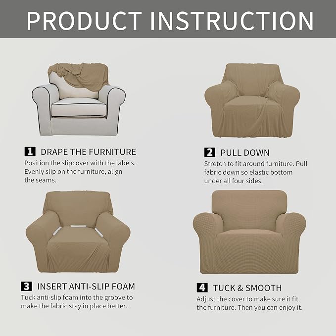 Easy-Going Stretch Oversized Chair Slipcover with Arm Washable Tan | 1-Piece Large chair covers armchair Furniture Protector for Living Room chair and a half cover Soft For Kids, Pet. - Image 6