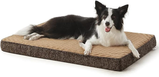 JOEJOY Orthopedic Dog Bed for Large Dogs, Washable Dog Crate Bed Large Sized with Removable Cover, Egg Memory Foam Big Pet Beds, Brown, 35"x22" by JOEJOY