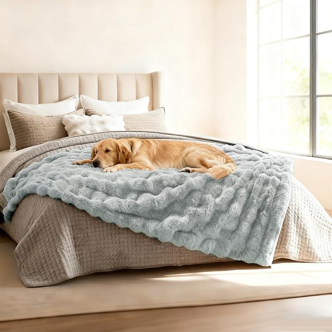 Waterproof Dog Blanket for Sofa Bed Couch, Couch Cover Blanket Fluffy Faux Rabbit Fur Reversible Furniture Protection, Pet Blanket for Medium Large Dogs Cats - Image 3