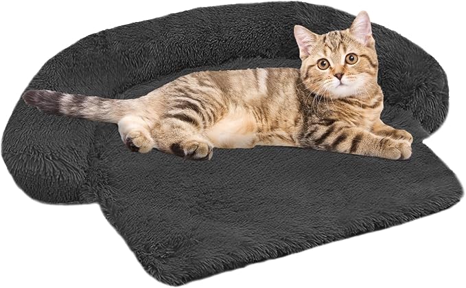 Calming Dog Bed Fluffy Plush Dog Mat for Furniture Protector with Removable Washable Cover for Large Medium Small Dogs and Cats (XS(31“x23.5”x5“), Dark Grey) by GGIB