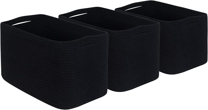 MINTWOOD Design 3-Pack Storage Baskets for Shelves, Playroom and Classroom, Book Basket, Decorative Storage Cube Bins, Woven Closet Organizers, Pantry and Shoe Organizer, Full Black - Image 9